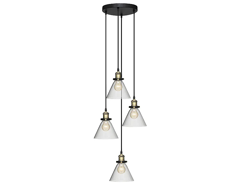 Luminaire Suspension 4 Lampes en métal et verre H 80 cm