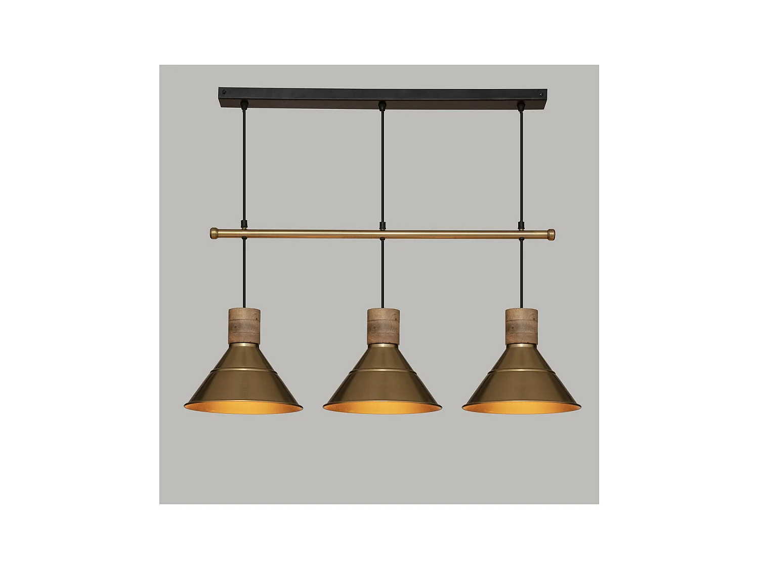 Luminaire Suspension 3 Lampes en métal doré L 80 cm