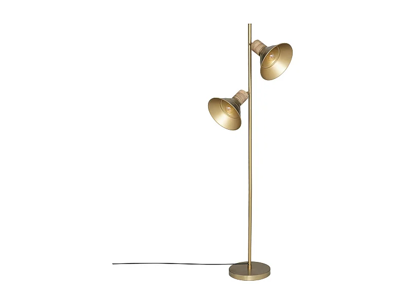 Lampadaire en métal Doré et bois de manguier H 151 cm