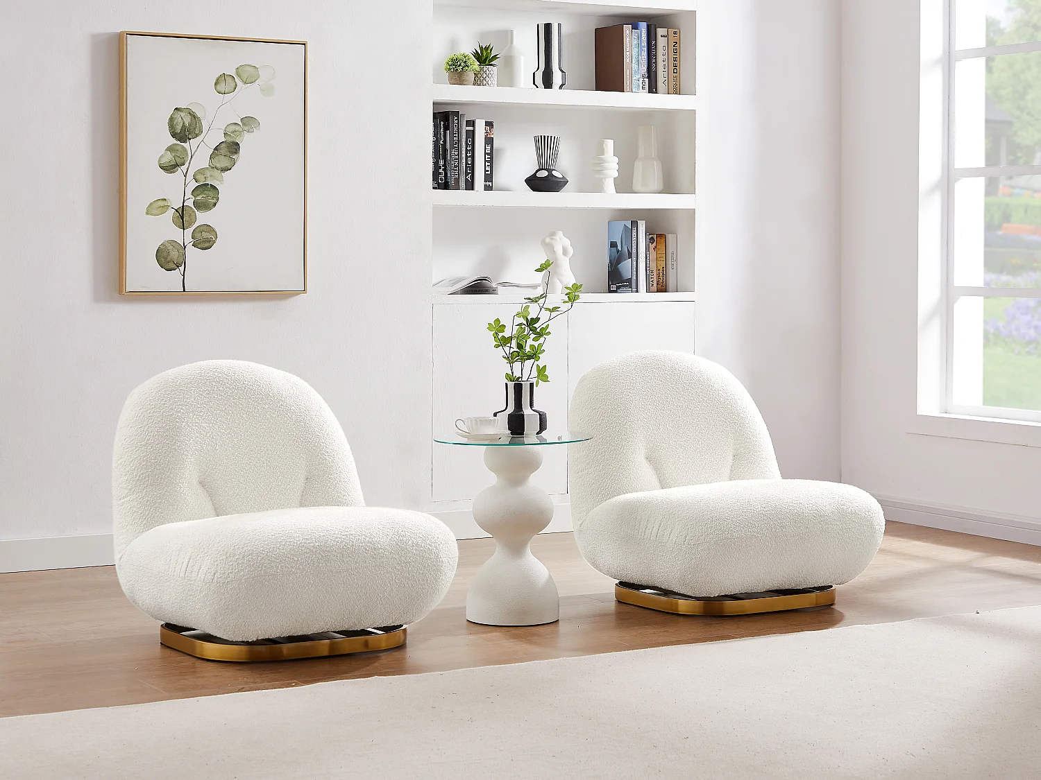 Fauteuil pivotant en tissu bouclette blanc LODOSA