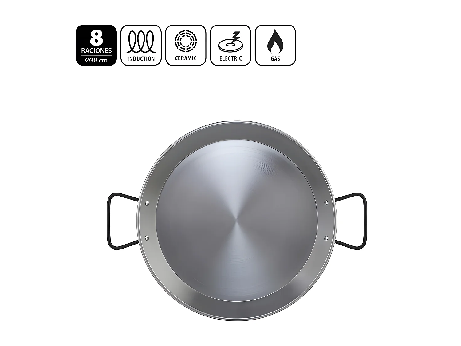 Metaltex Paellera Acero Pulido Inducción 38 cms 8 Raciones