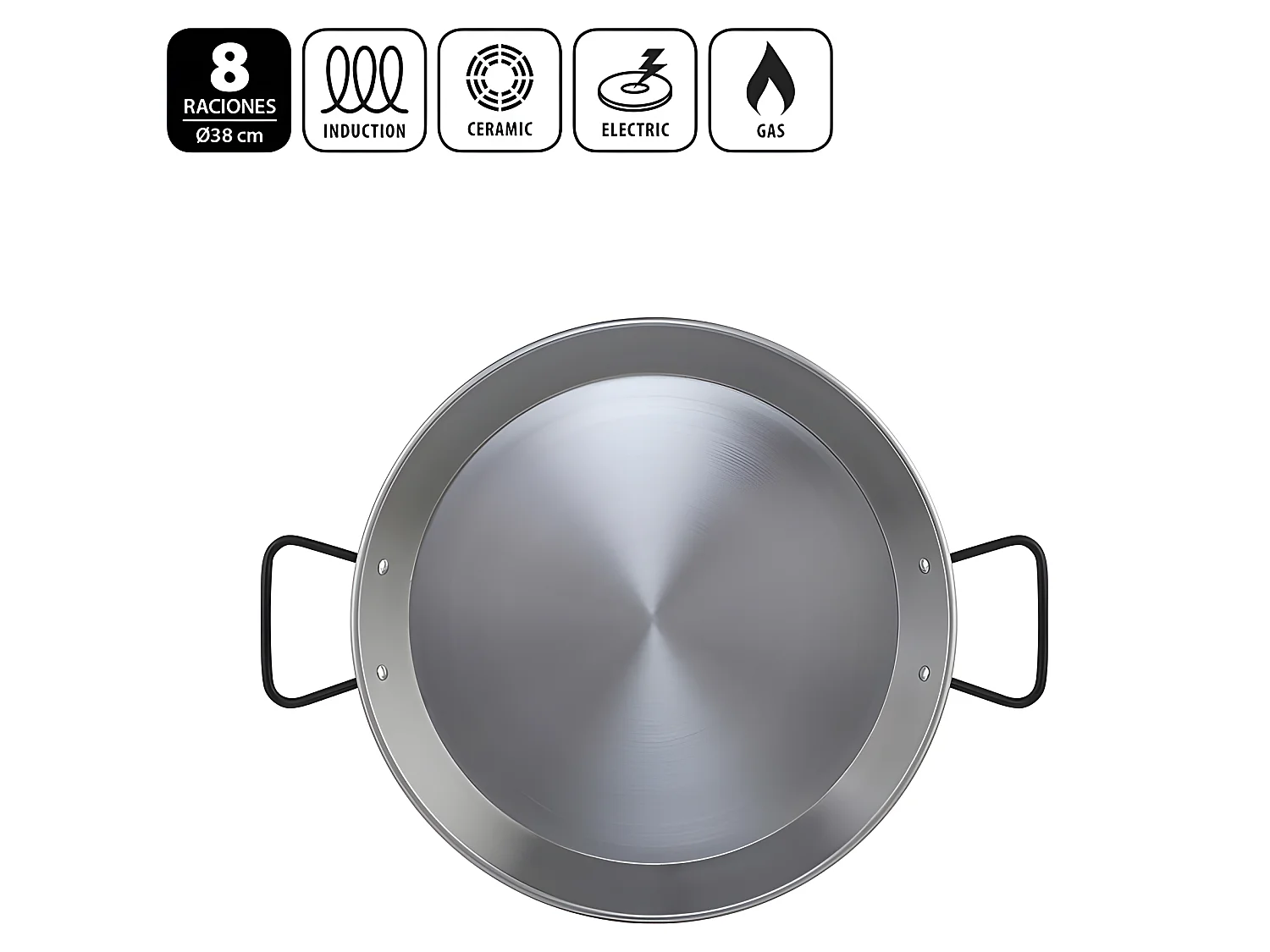 Metaltex Paellera Acero Pulido Inducción 38 cms 8 Raciones