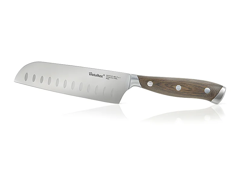 Cuchillo Santoku HERITAGE Metaltex 12,5 cm Hoja Acero Inoxidable Molibdeno-Vanadio Mango Madera Pakka
