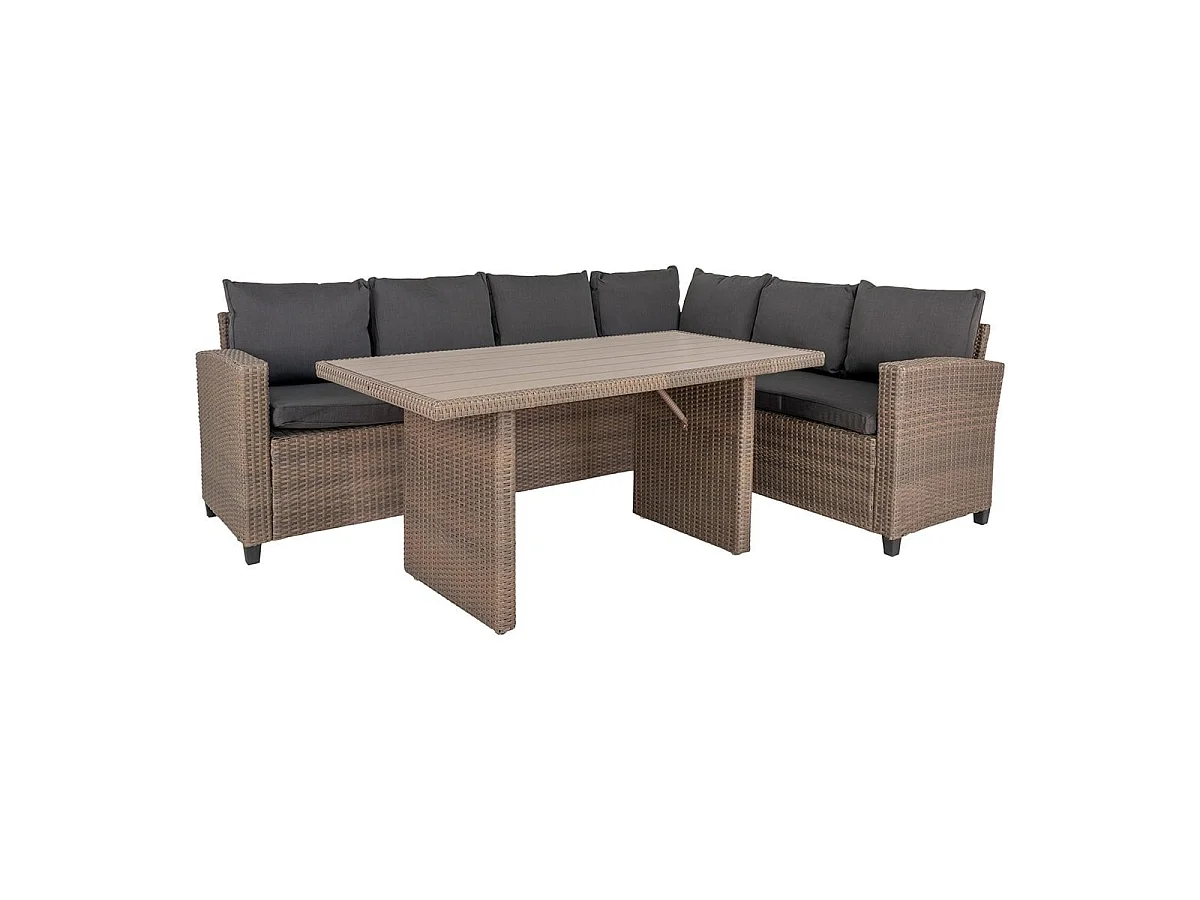 MOG - Salon de Jardin Réversible Effet Rotin Gris avec Table