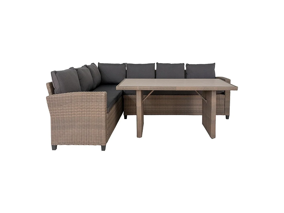 MOG - Salon de Jardin Réversible Effet Rotin Gris avec Table