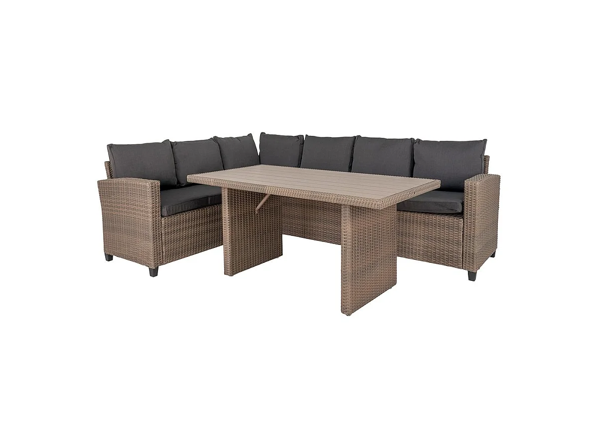 MOG - Salon de Jardin Réversible Effet Rotin Gris avec Table