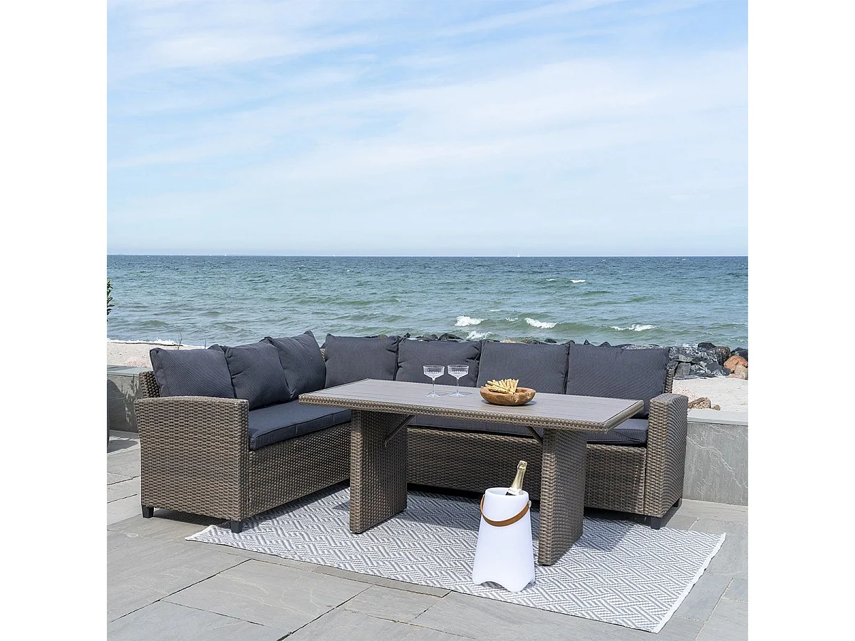 MOG - Salon de Jardin Réversible Effet Rotin Gris avec Table