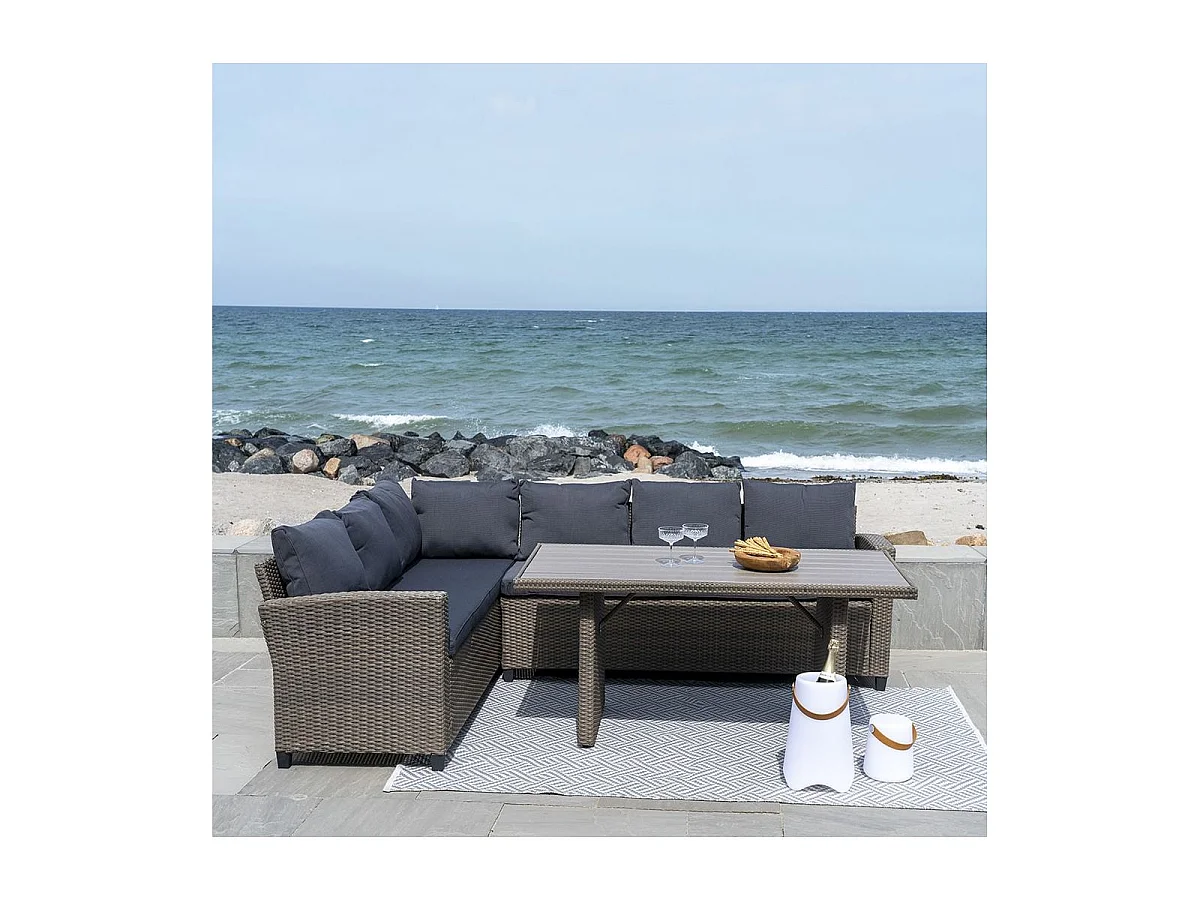 MOG - Salon de Jardin Réversible Effet Rotin Gris avec Table