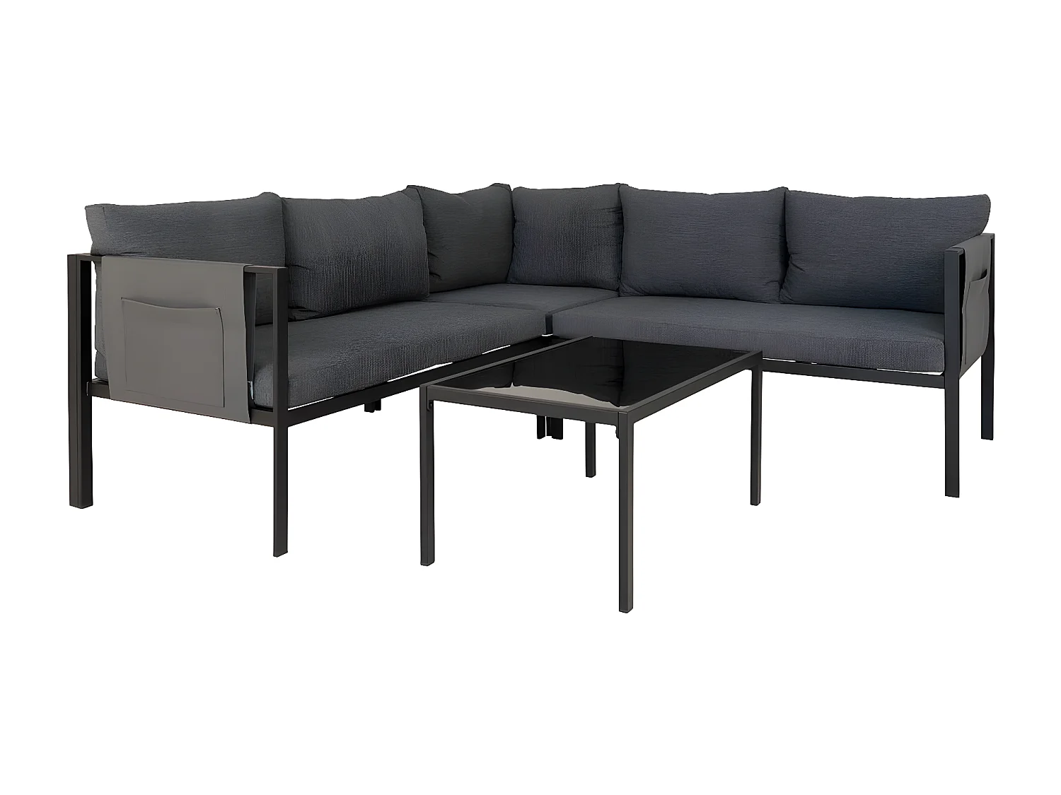 TYUSH - Salon de Jardin Angle Métal Anthracite