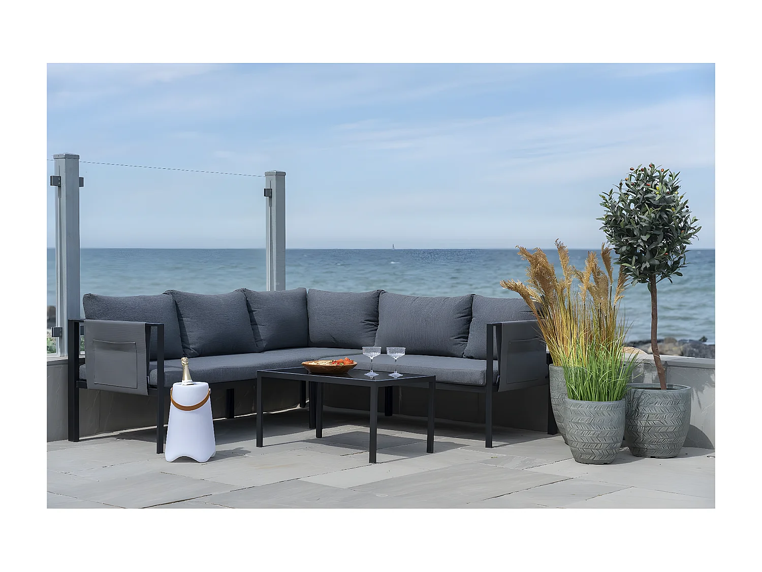 TYUSH - Salon de Jardin Angle Métal Anthracite