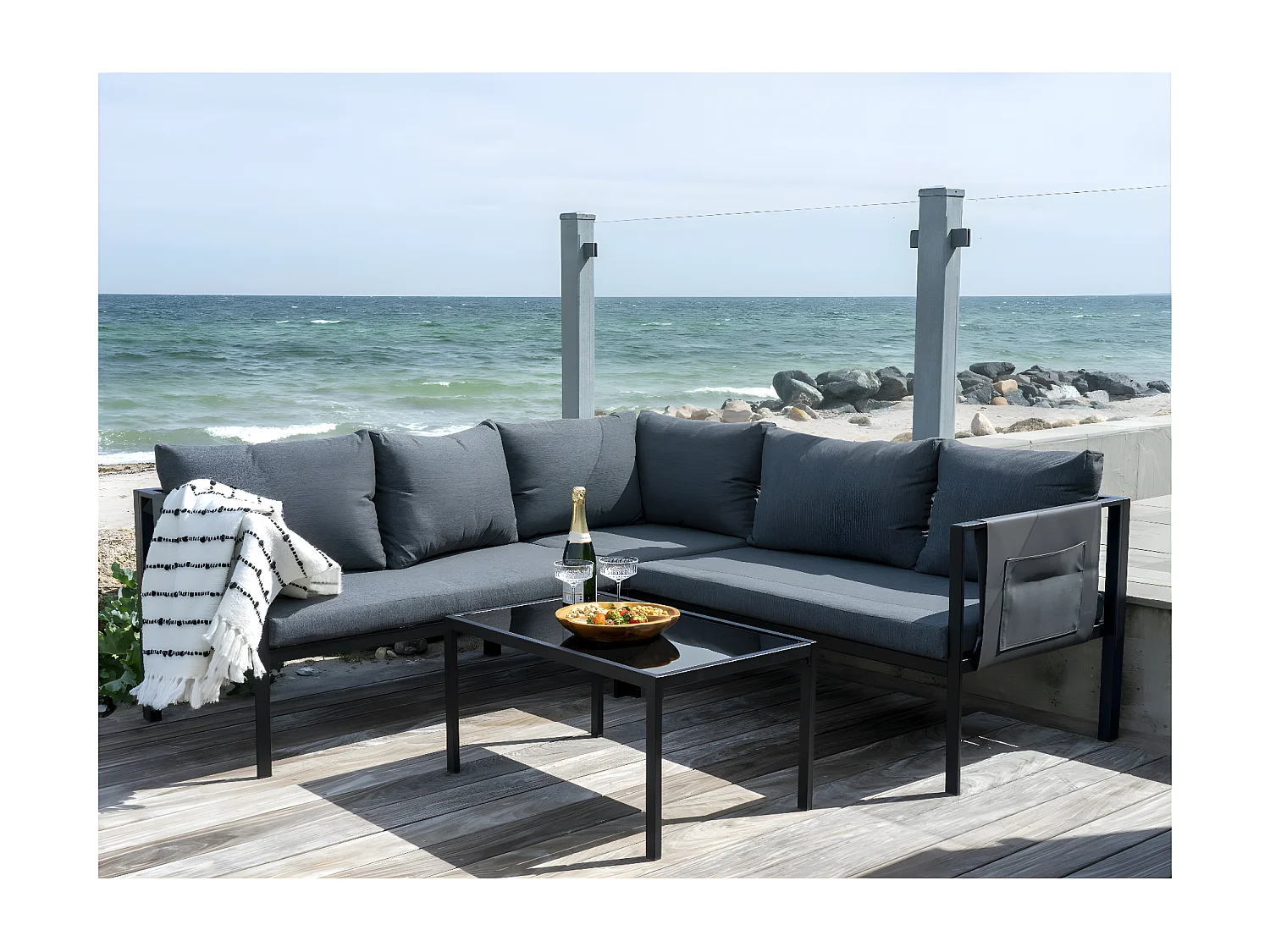 TYUSH - Salon de Jardin Angle Métal Anthracite