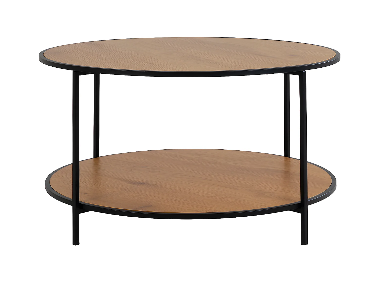 VOLLRAD - Table Basse Ronde Acier et Effet Bois Naturel