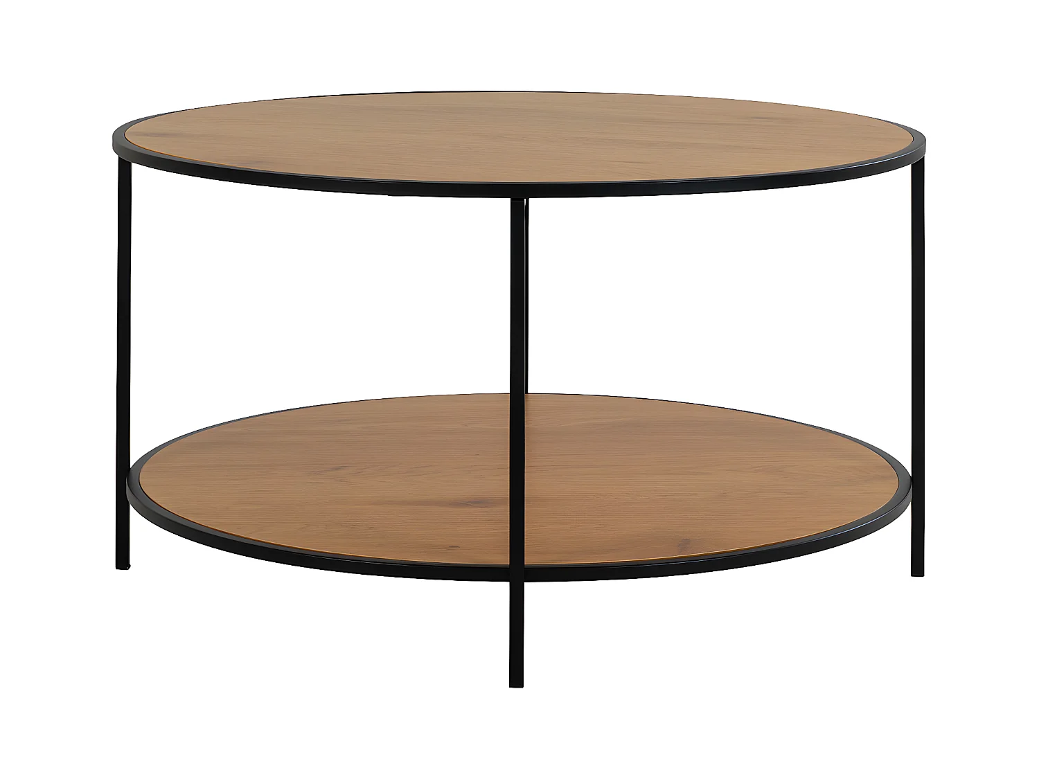 VOLLRAD - Table Basse Ronde Acier et Effet Bois Naturel