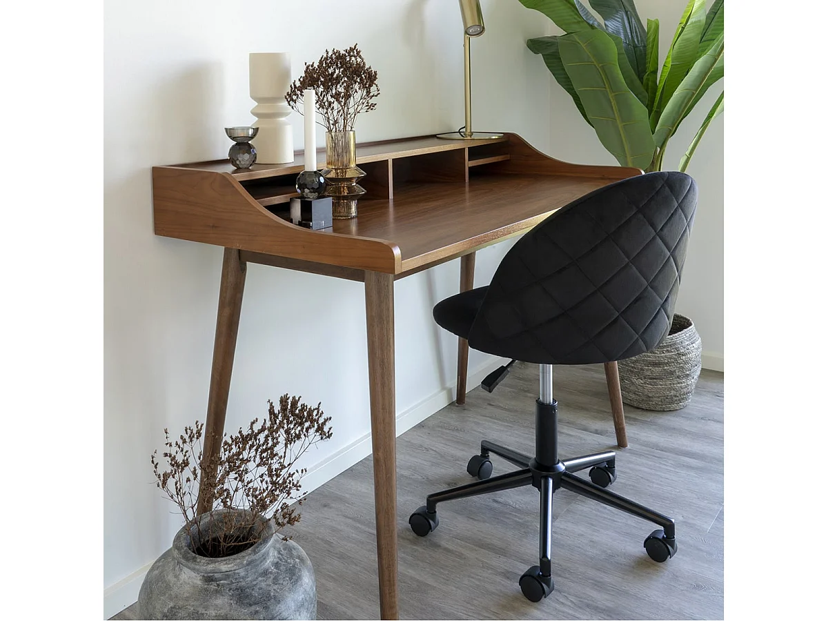 MEYRIN - Chaise de Bureau Velours Noir et Pieds Métal