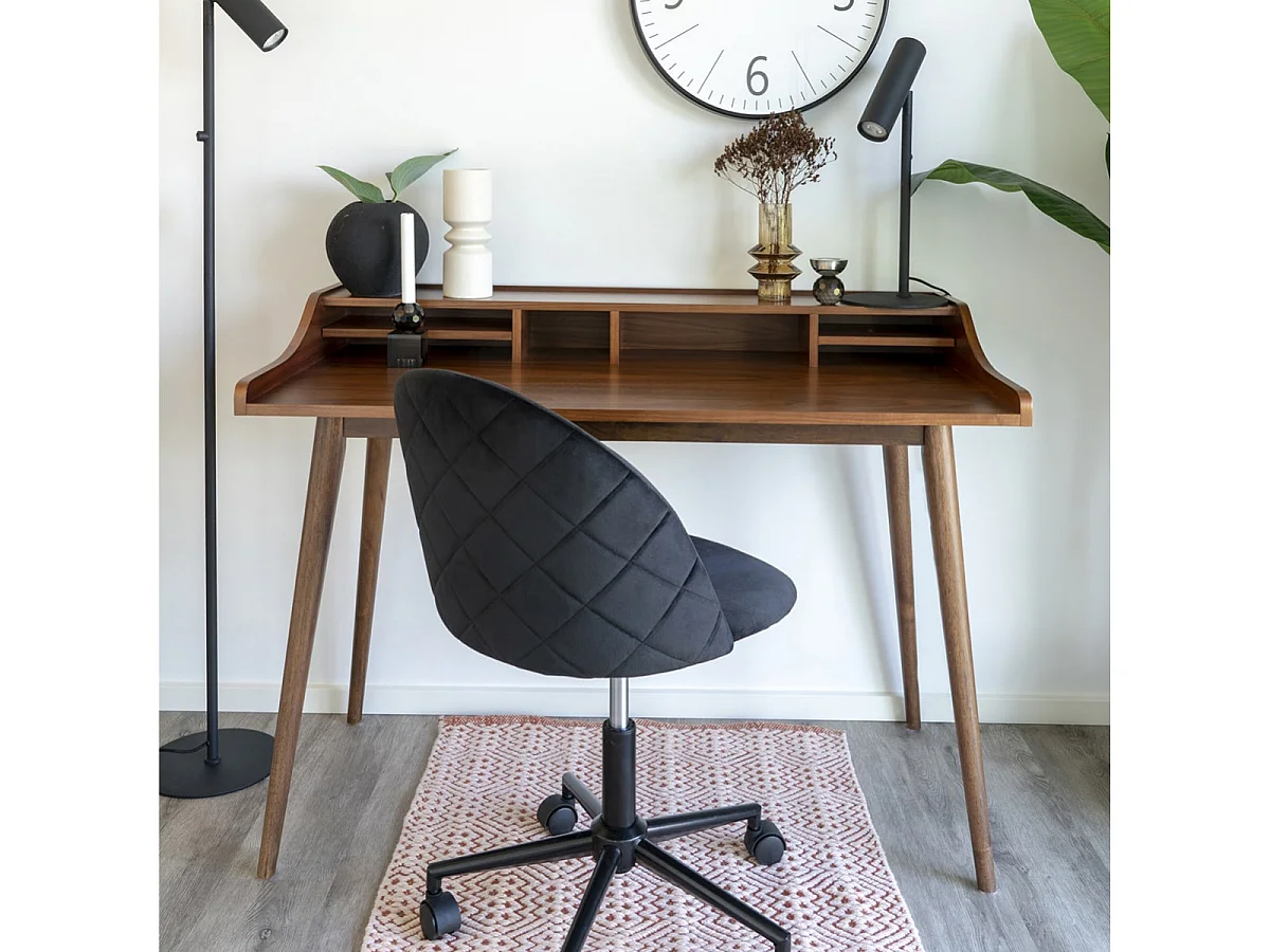 MEYRIN - Chaise de Bureau Velours Noir et Pieds Métal