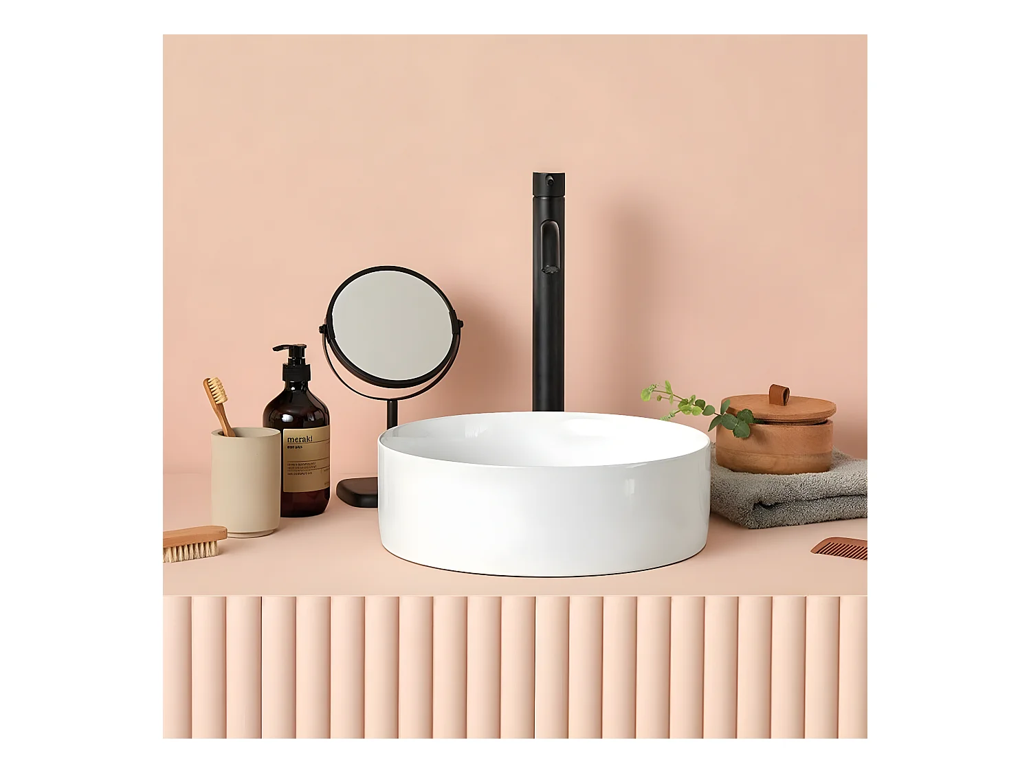 Vasque à poser ronde en céramique MARSALA Ø35.5 cm Blanc brillant