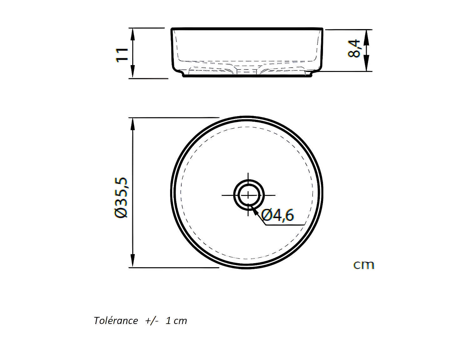 Lavabo sobre encimera redondo en cerámica MARSALA blanco  Ø35.5 cm Blanco brillante