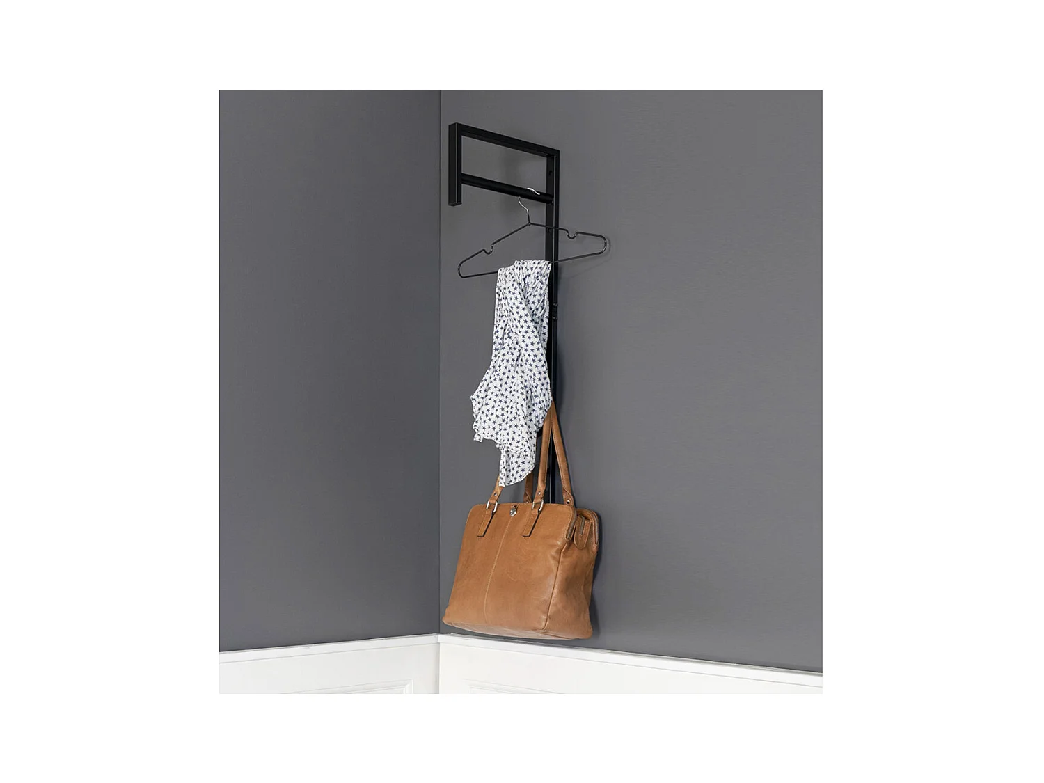 BLORF - Portant Mural Métal Noir avec Penderie et Patères