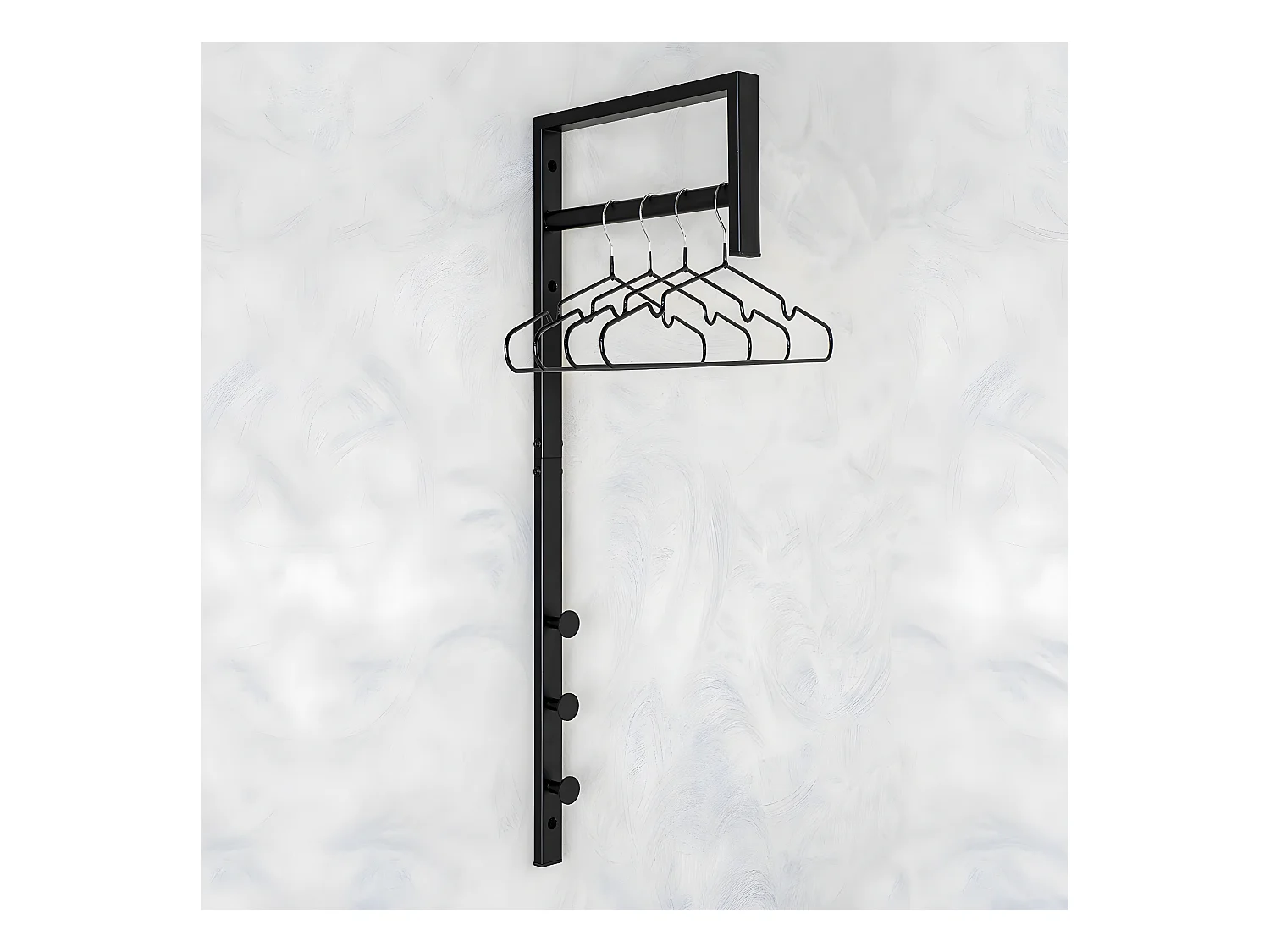 BLORF - Portant Mural Métal Noir avec Penderie et Patères
