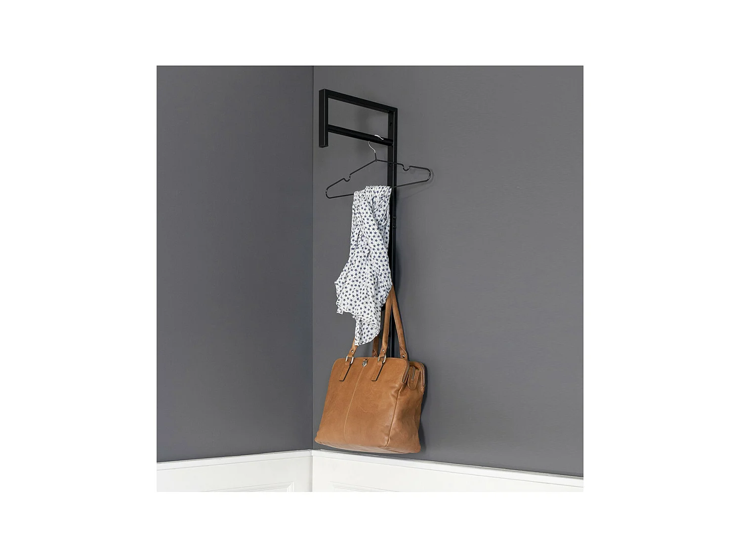 BLORF - Portant Mural Métal Noir avec Penderie et Patères