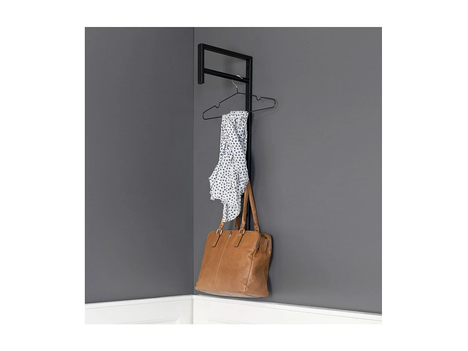 BLORF - Portant Mural Métal Noir avec Penderie et Patères
