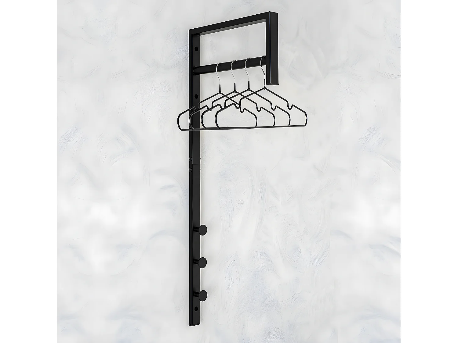 BLORF - Portant Mural Métal Noir avec Penderie et Patères