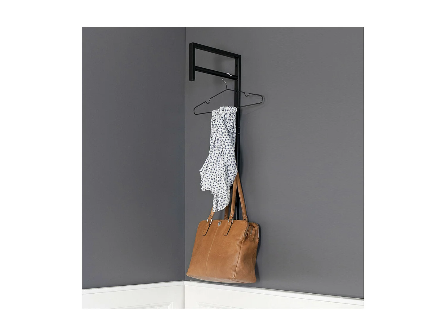 BLORF - Portant Mural Métal Noir avec Penderie et Patères