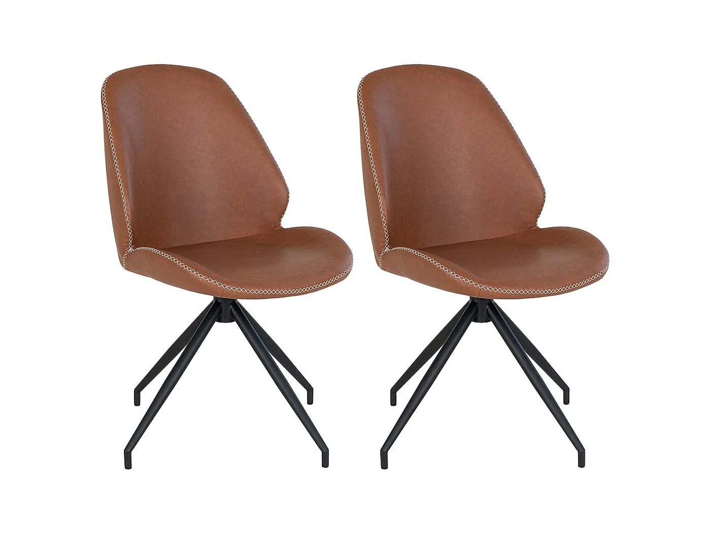 GAYA - Lot de 2 Chaises Incurvées Pivotantes Simili Marron