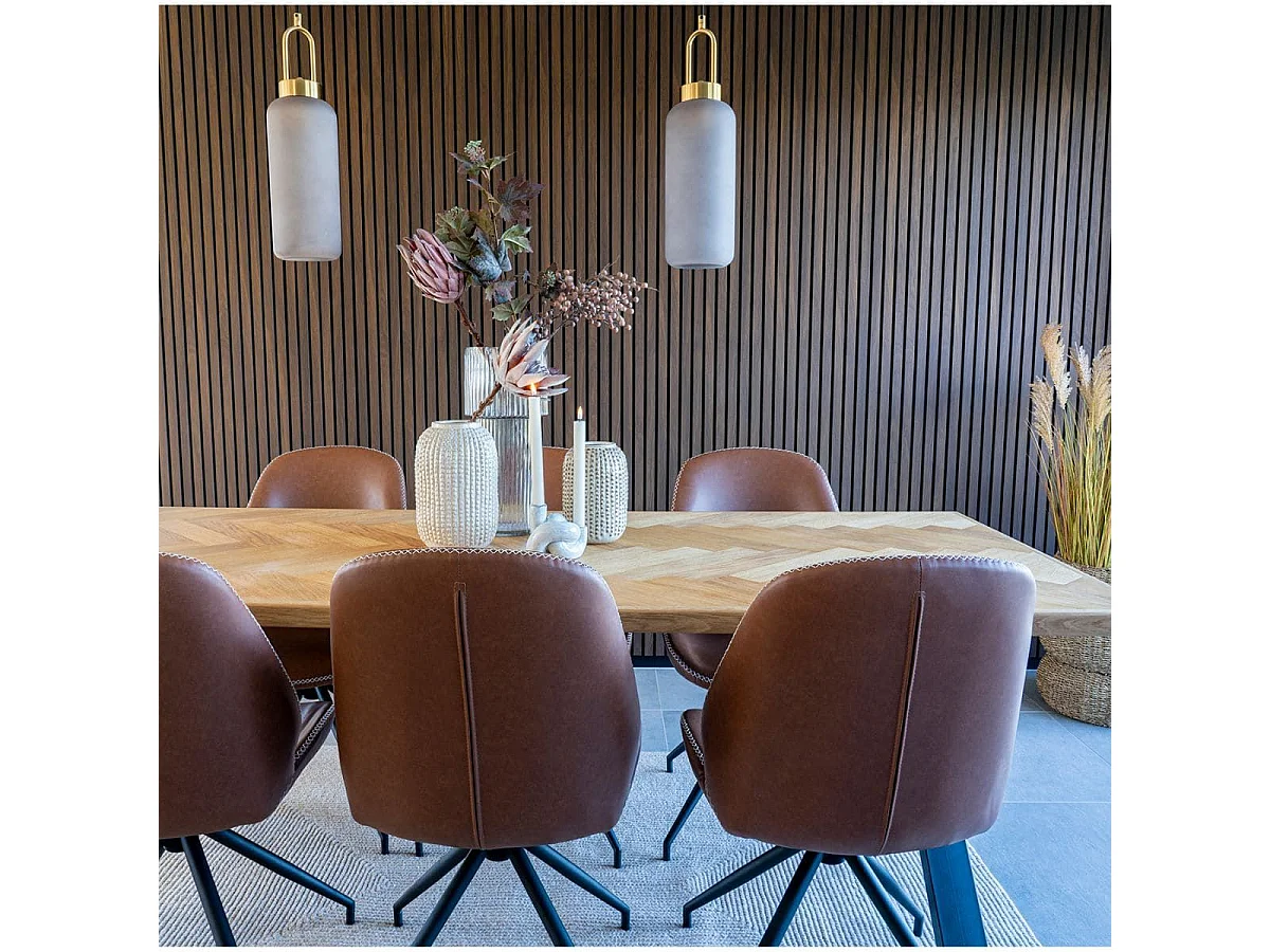 GAYA - Lot de 2 Chaises Incurvées Pivotantes Simili Marron