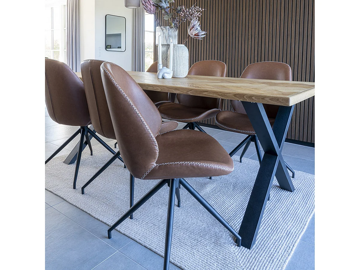 GAYA - Lot de 2 Chaises Incurvées Pivotantes Simili Marron