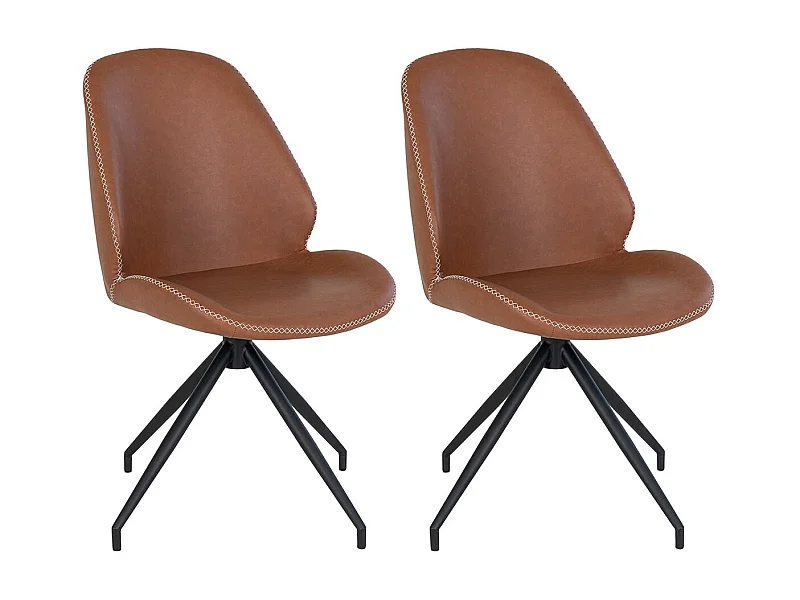 GAYA - Lot de 2 Chaises Incurvées Pivotantes Simili Marron