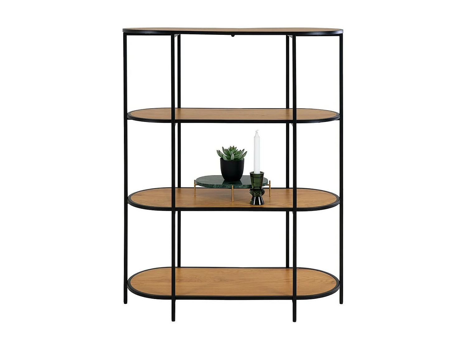 VOLLRAD - Etagère Ovale Acier Noir et Bois Naturel