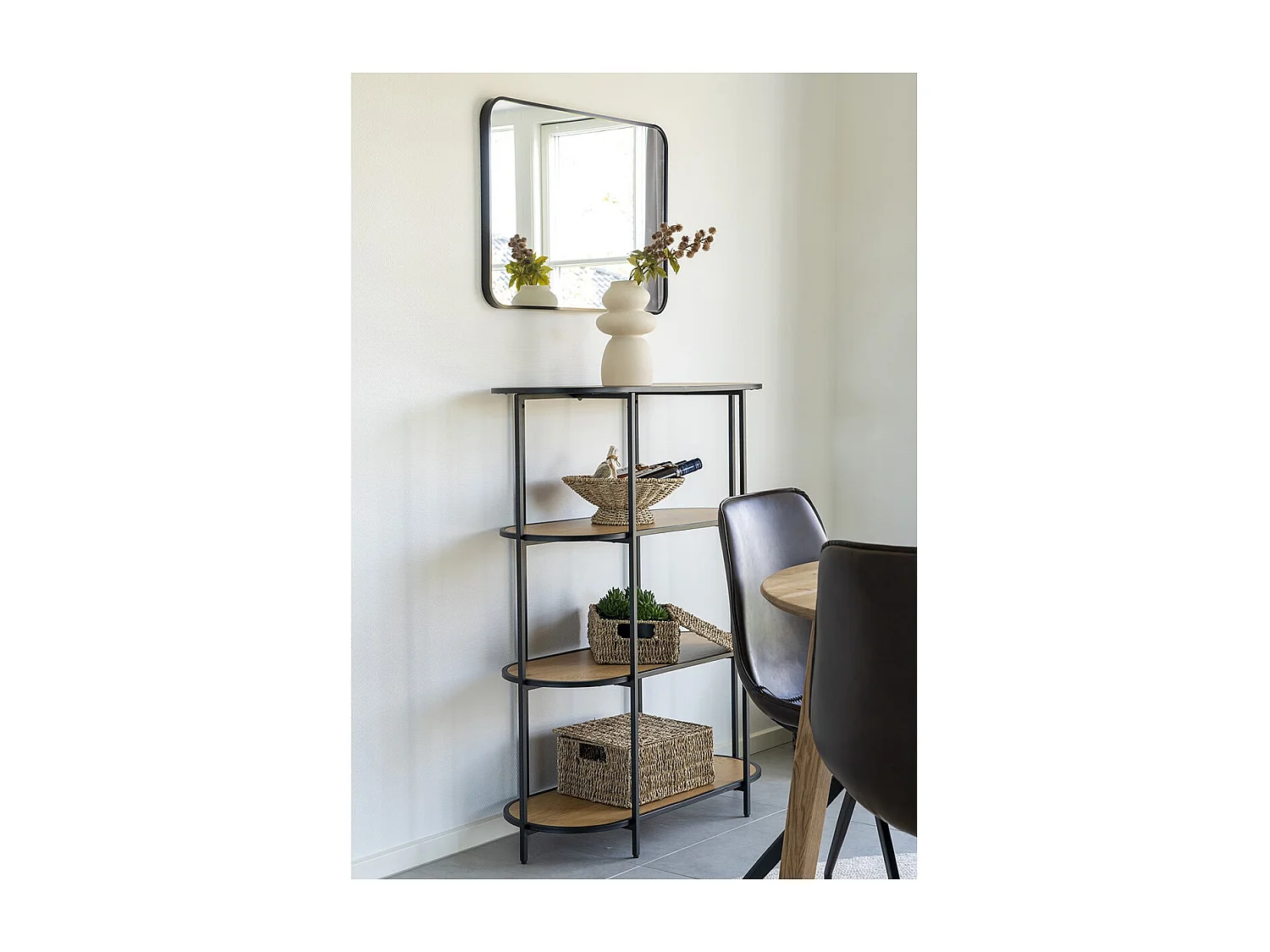 VOLLRAD - Etagère Ovale Acier Noir et Bois Naturel