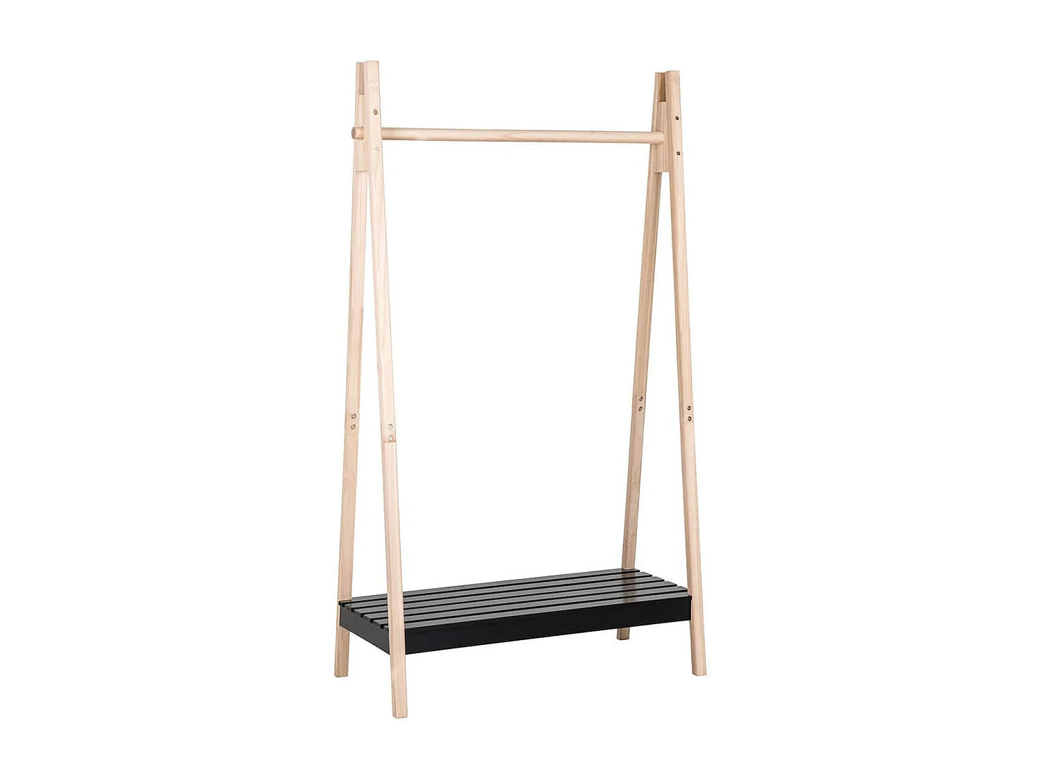 SCHEW - Portant Vêtements en Bois avec Tringle et Etagère Noire