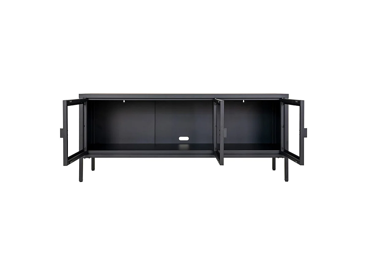 HENDRA - Meuble TV 3 Portes Verre et Acier Noir