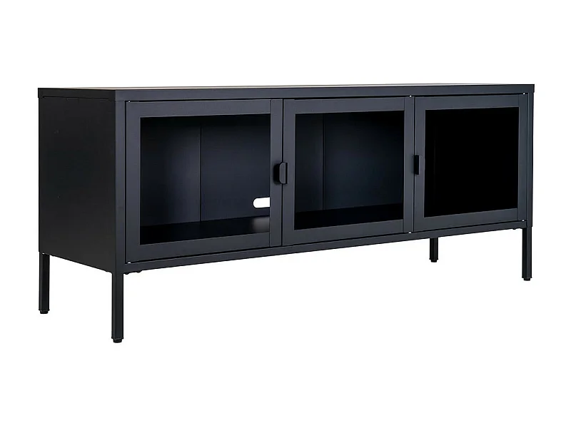 HENDRA - Meuble TV 3 Portes Verre et Acier Noir