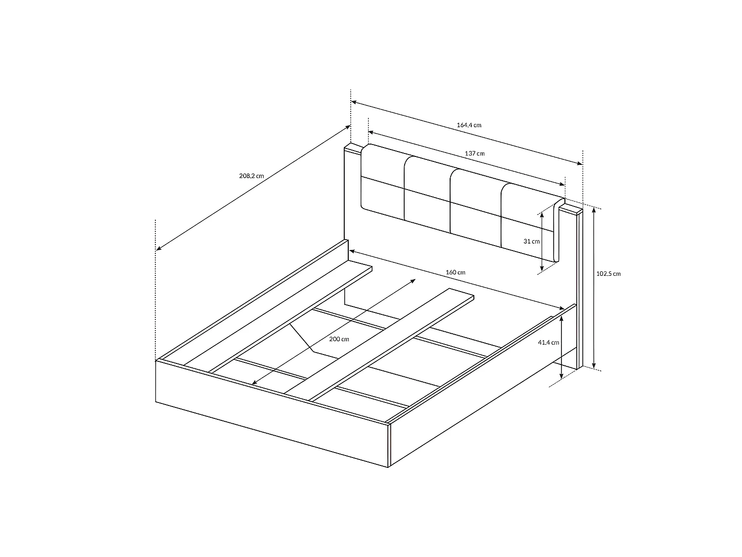 Letto con comodini 160 x 200 cm Con LED Naturale e Antracite + Rete - LAONILE