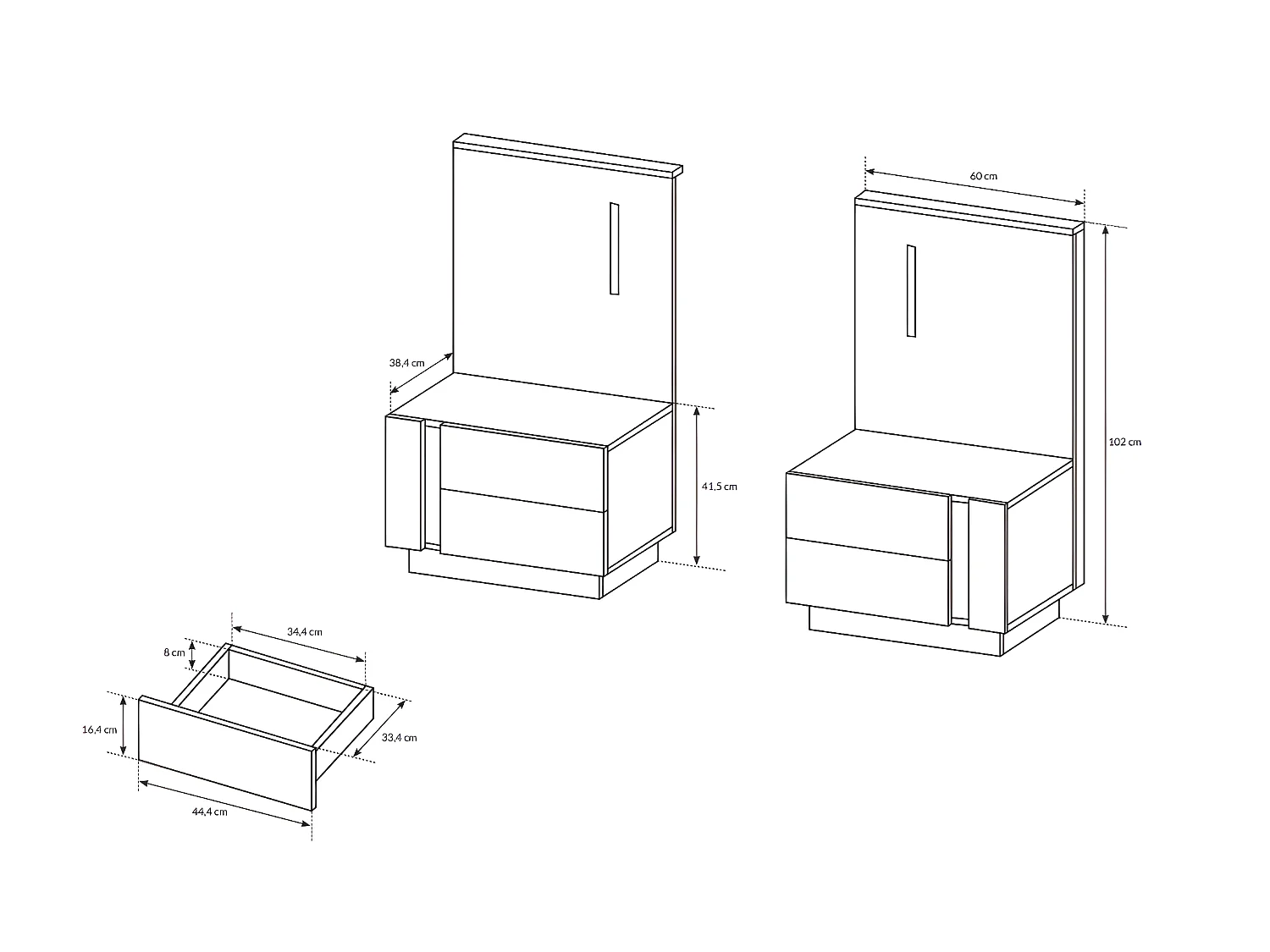 Lit avec chevets 160 x 200 cm - Avec LEDs - Blanc et naturel + Sommier - MURARI