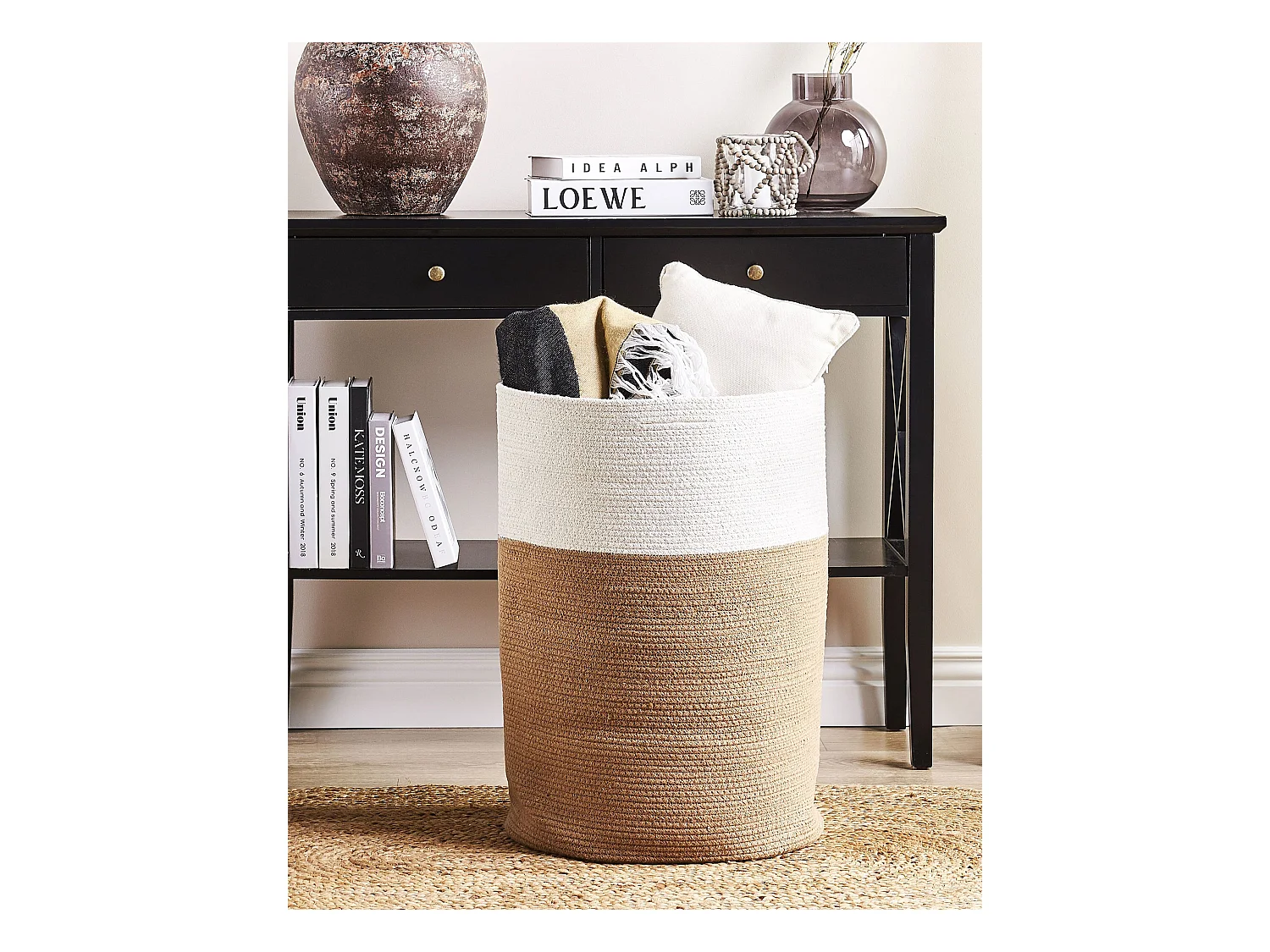 Aufbewahrungskorb Baumwolle beige/natürlich/weiß 52 cm rund Boho-Stil Ardesen