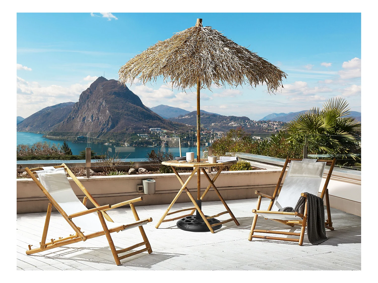 Gartentisch mit Sonnenschirm Bambus Seegras heller Holzfarbton natürlich Molise