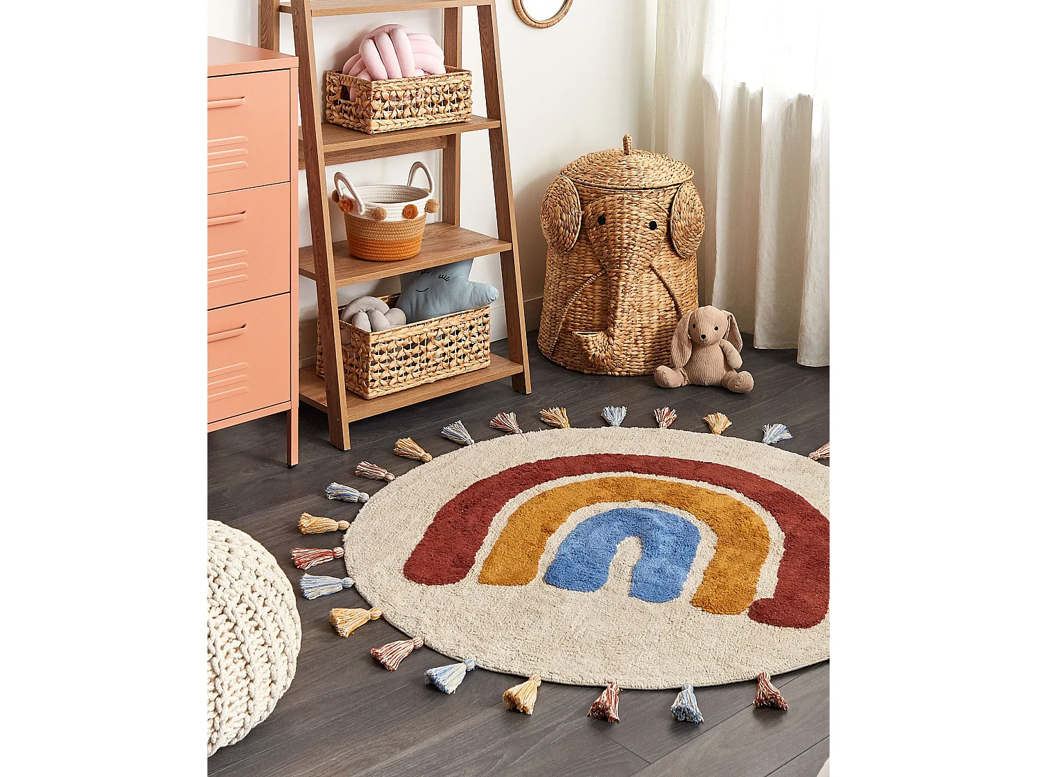 Teppich Baumwolle mehrfarbig ø 120 cm geometrisches Muster Kurzflor YAGCI