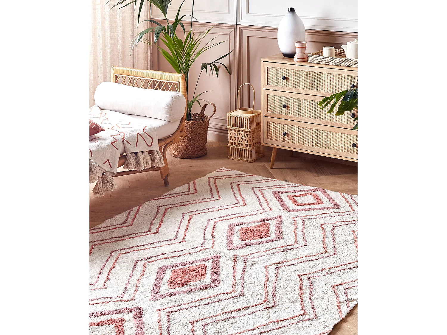 Teppich Baumwolle beige / rosa 140 x 200 cm geometrisches Muster KASTAMONU