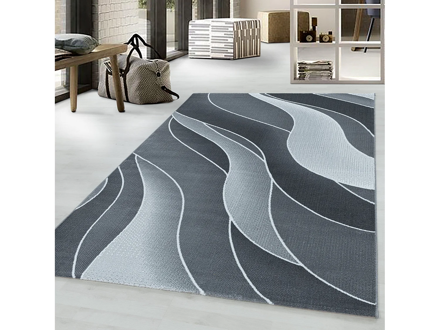 DIAMANT - Tapis à motifs vagues - Gris 200 x 290 cm