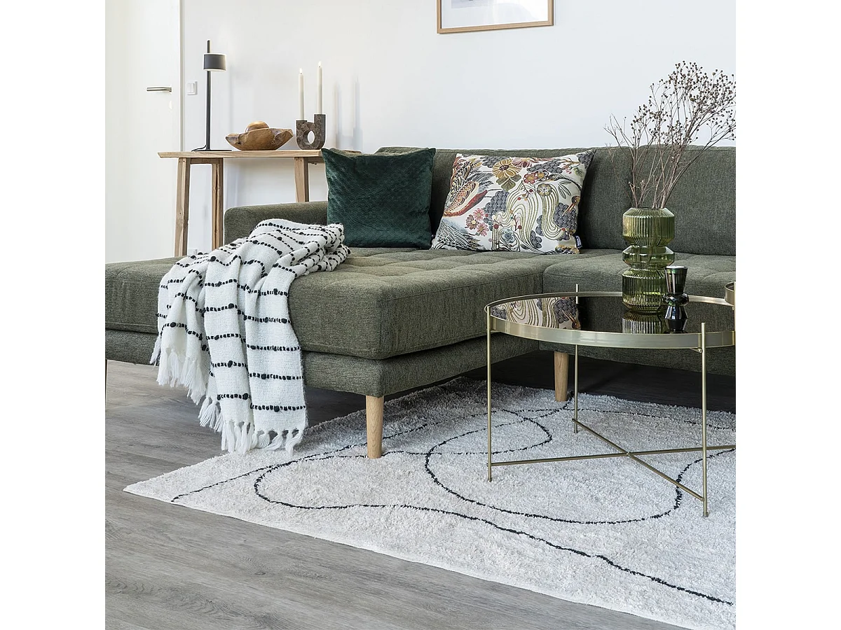 LAZZA - Tapis 160x230cm 100% Coton Crème Lignes Noires