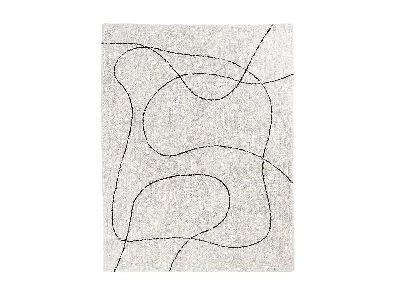 LAZZA - Tapis 160x230cm 100% Coton Crème Lignes Noires