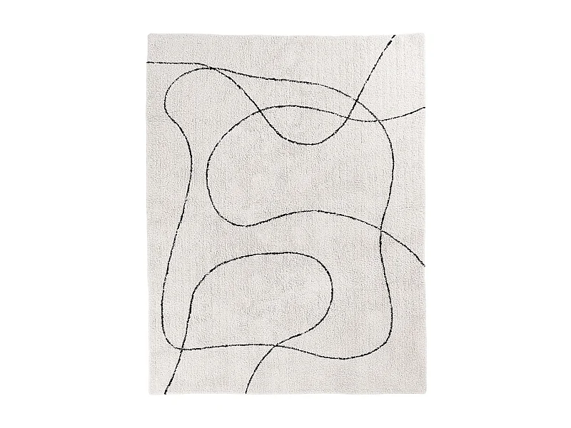 LAZZA - Tapis 200x300cm 100% Coton Crème Lignes Noires