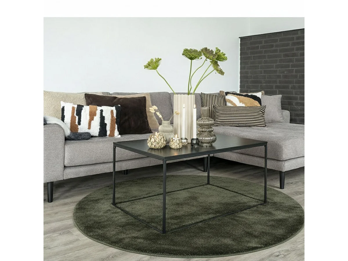 BLOOM - Tapis Doux Rond à Poils Ras Vert Ø160cm