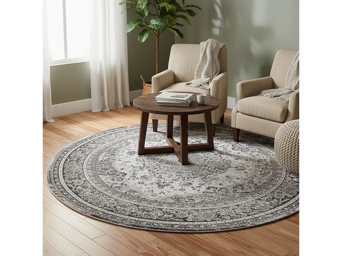 COLABA - Tapis Rond Ø200cm avec Motifs Noirs