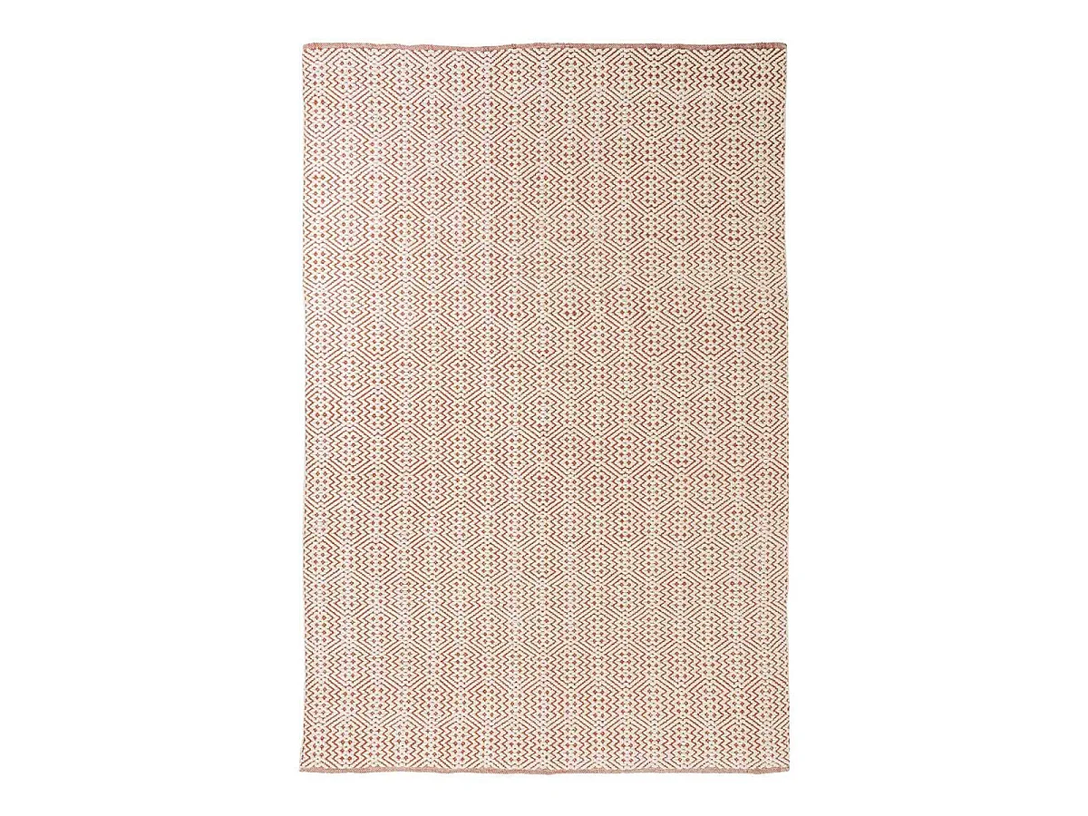 BOLLY - Tapis Tissé 200x300cm Motifs Ethniques Rouge Corail