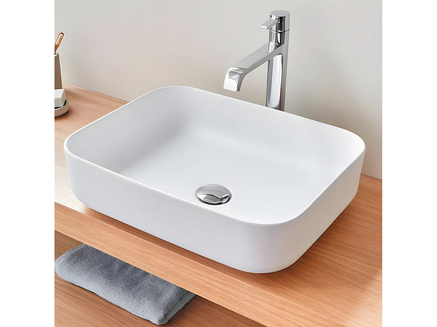 Lavabo sobre encimera rectangular en cerámica CATANIA blanco  50 x 40 cm Blanco brillante